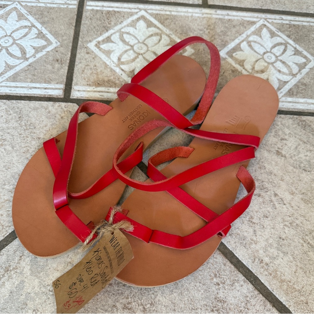 Handmade Greek Leather Printed Sandals